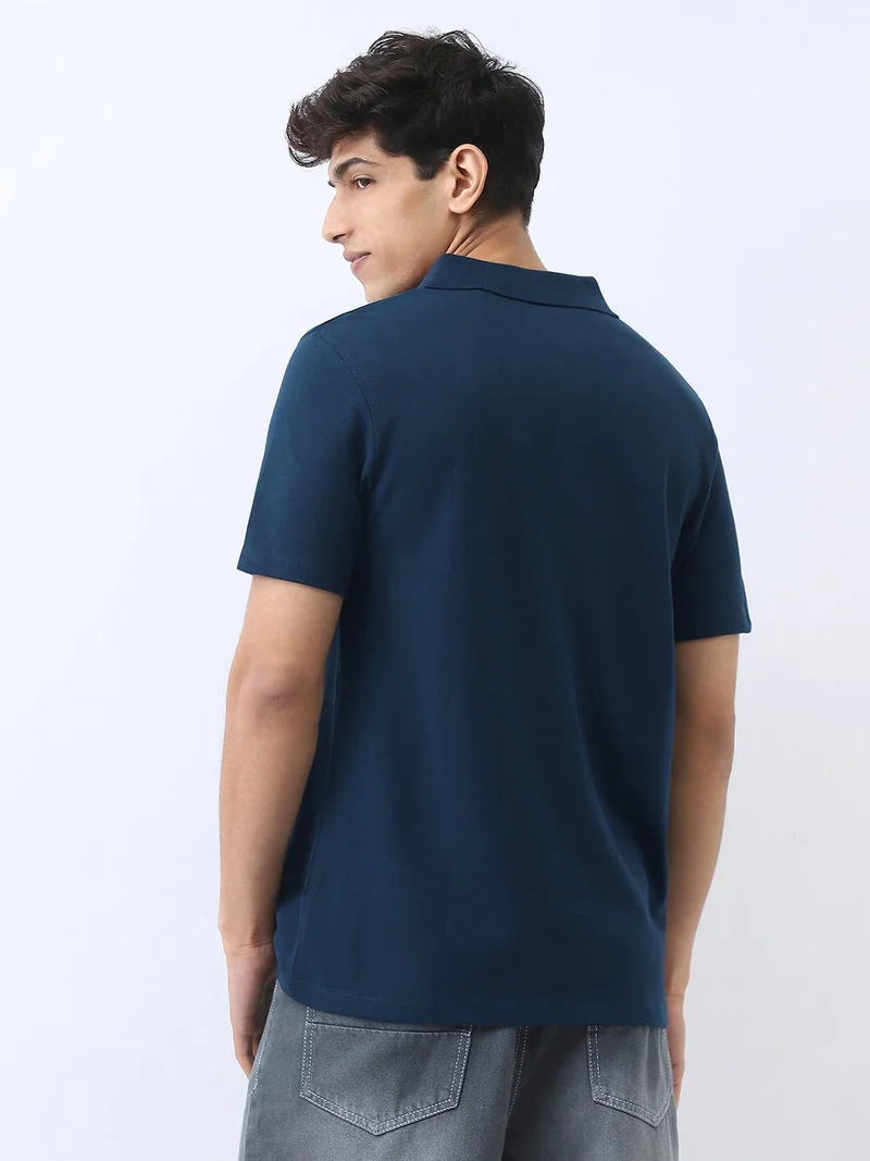 Urbano Fashion  Urbano Fashion Men's Navy Solid Regular Fit Half Sleeve Cotton Polo T-Shirt  | Best Price UAE