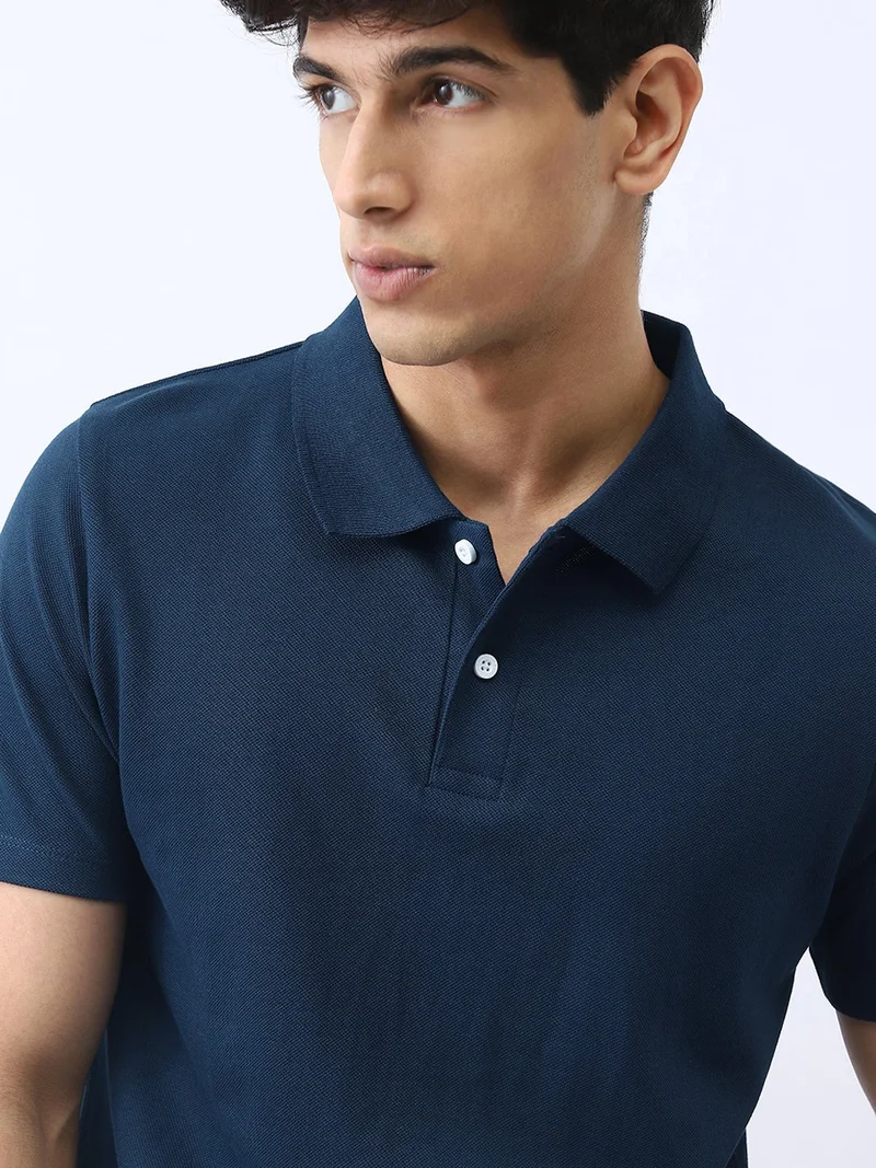 Urbano Fashion  Urbano Fashion Men's Navy Solid Regular Fit Half Sleeve Cotton Polo T-Shirt  | Best Price UAE