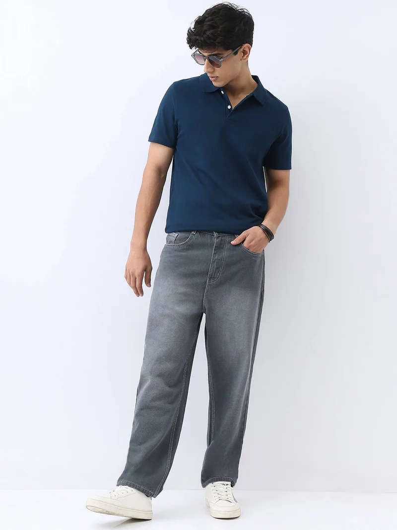 Urbano Fashion  Urbano Fashion Men's Navy Solid Regular Fit Half Sleeve Cotton Polo T-Shirt  | Best Price UAE