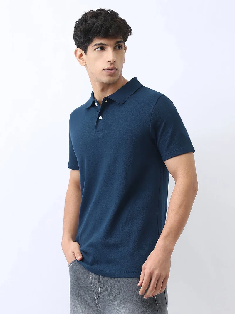 Urbano Fashion  Urbano Fashion Men's Navy Solid Regular Fit Half Sleeve Cotton Polo T-Shirt  | Best Price UAE