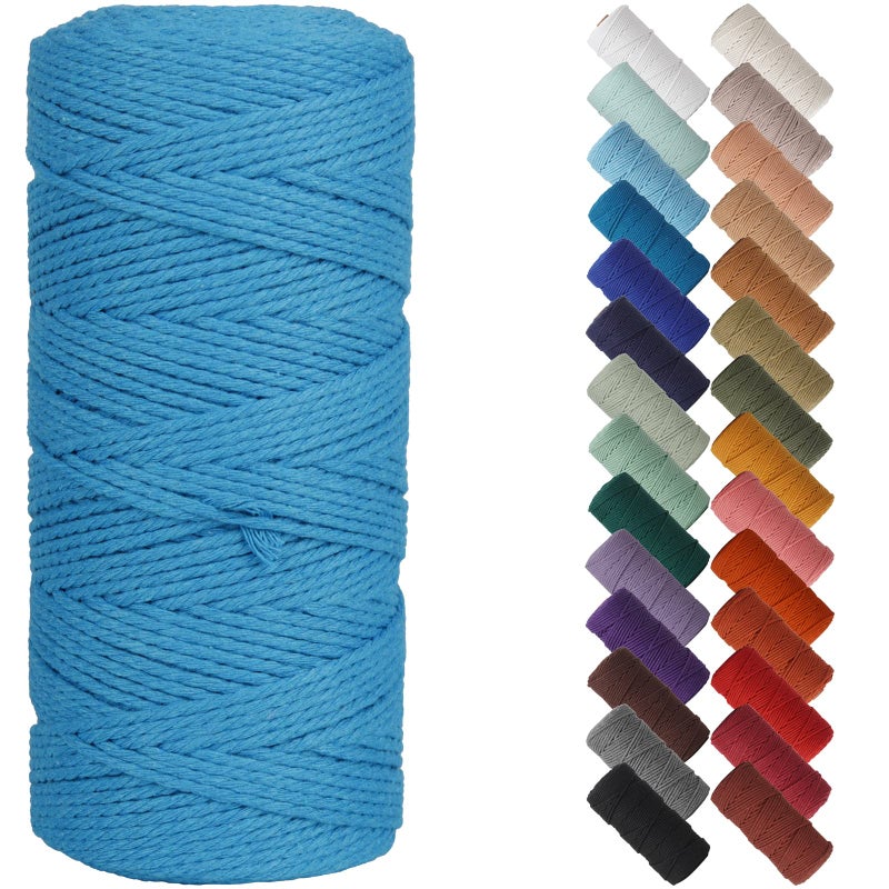 NOANTA Lake Blue Macrame Cord 2mm x 220yards Colored Macrame Rope Cotton Rope Macrame Yarn Colorful Cotton Craft Cord for Wall Hanging Plant Hangers Crafts Knitting