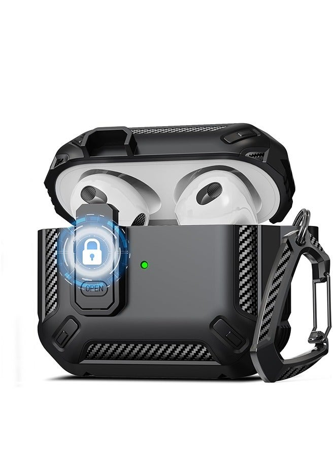 general AirPods 3rd Generation Case Cover with Cleaner Kit, Military Hard Shell Protective Armor with Lock for AirPod Gen 3 Charging Case 2024,Front LED Visible,Black - Image 1