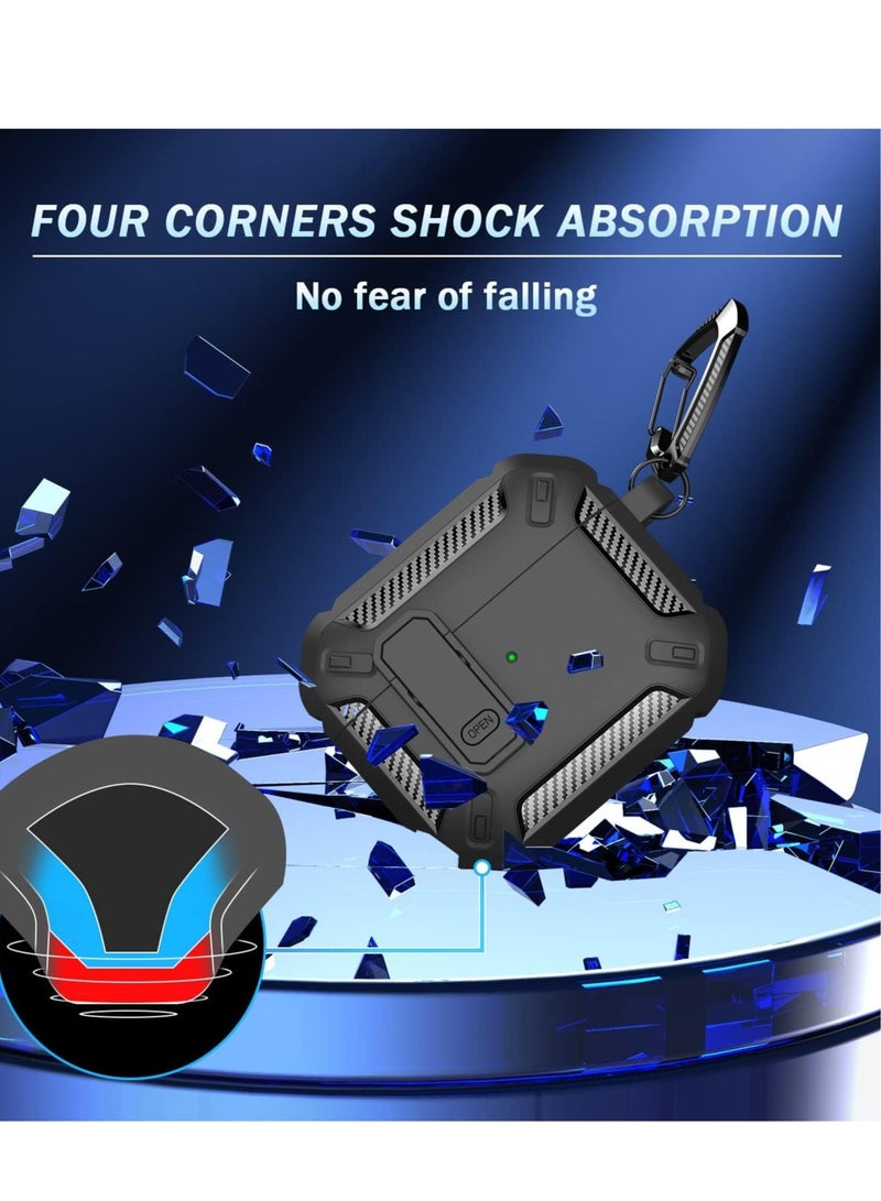 general AirPods 3rd Generation Case Cover with Cleaner Kit, Military Hard Shell Protective Armor with Lock for AirPod Gen 3 Charging Case 2024,Front LED Visible,Black - Image 4