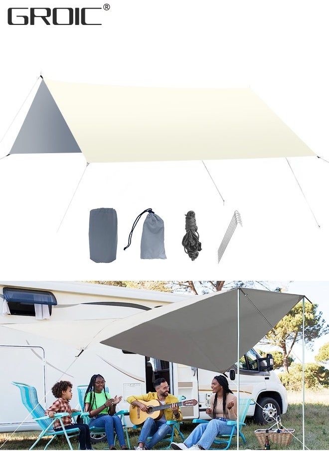 GROIC 3*3M Camping Tent, Camping Canopy, Tarp Hammock Rain Fly Waterproof Tent Footprint Shelter, Waterproof Portable Tarp Multifunctional Outdoor Camping Tent with 4*Ground Nail, 6*Wind Rope, Storage Bag  - Image 1