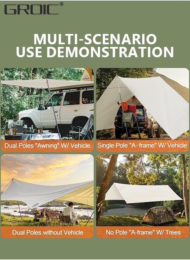 GROIC 3*3M Camping Tent, Camping Canopy, Tarp Hammock Rain Fly Waterproof Tent Footprint Shelter, Waterproof Portable Tarp Multifunctional Outdoor Camping Tent with 4*Ground Nail, 6*Wind Rope, Storage Bag  - Image 4