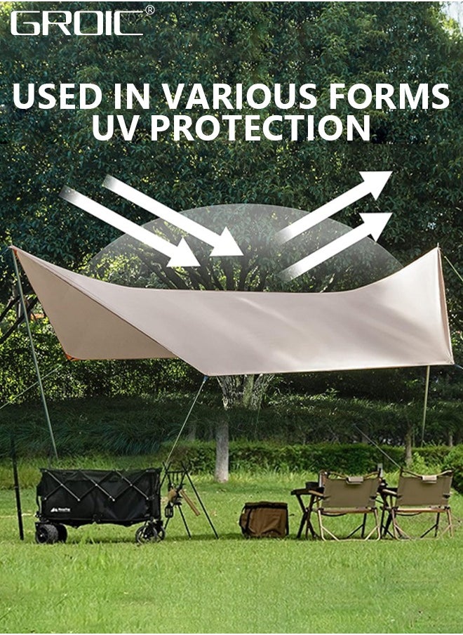 GROIC 3*3M Camping Tent, Camping Canopy, Tarp Hammock Rain Fly Waterproof Tent Footprint Shelter, Waterproof Portable Tarp Multifunctional Outdoor Camping Tent with 4*Ground Nail, 6*Wind Rope, Storage Bag  - Image 5