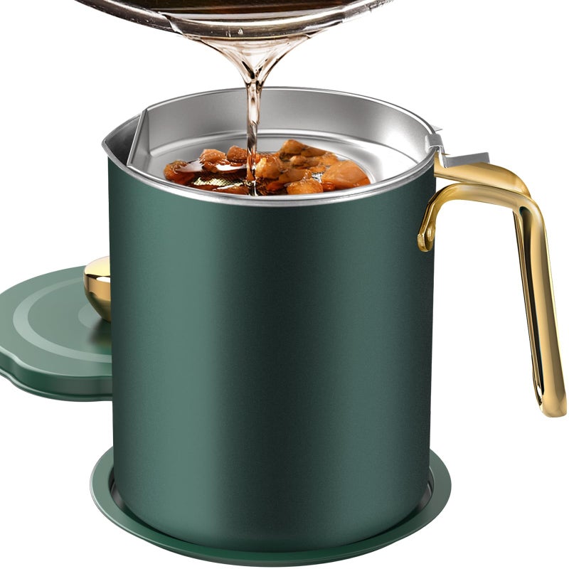 Chihee Stainless Steel Bacon Grease Saver with Fine Mesh Strainer 2L 676 fl oz Nonslip Tray