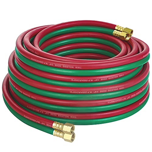 Hromee Oxygen Acetylene Hose 1/4-Inch × 50 Feet with 9/16"-18 B fittings Welding Cutting Torch Twin Hose - Image 1