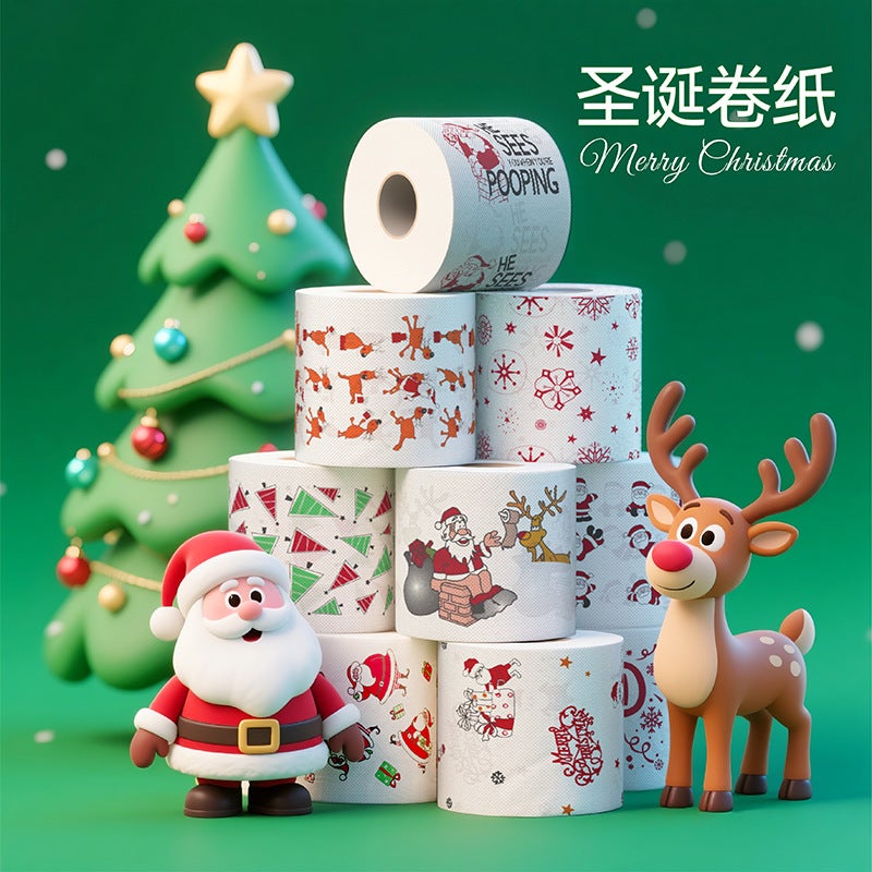 Colorful Cartoon Christmas Paper Printed Hand Towels Household Full Box Affordable Toilet Paper Toilet Paper Roll - Image 3