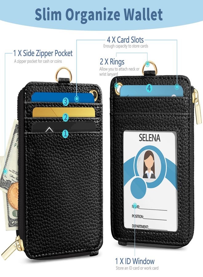Mavellin Lanyard Wallet with Id Badge Holder, Black RFID Small Keychain Wallet Women Wristlet, Minimalist Zipper Credit Card Holder Phone Wrist Neck Strap for Key Name Tag, Teacher Student Office Gift - Image 4