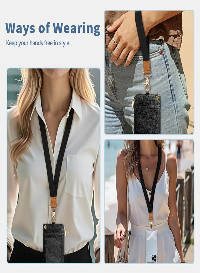 Mavellin Lanyard Wallet with Id Badge Holder, Black RFID Small Keychain Wallet Women Wristlet, Minimalist Zipper Credit Card Holder Phone Wrist Neck Strap for Key Name Tag, Teacher Student Office Gift - Image 2