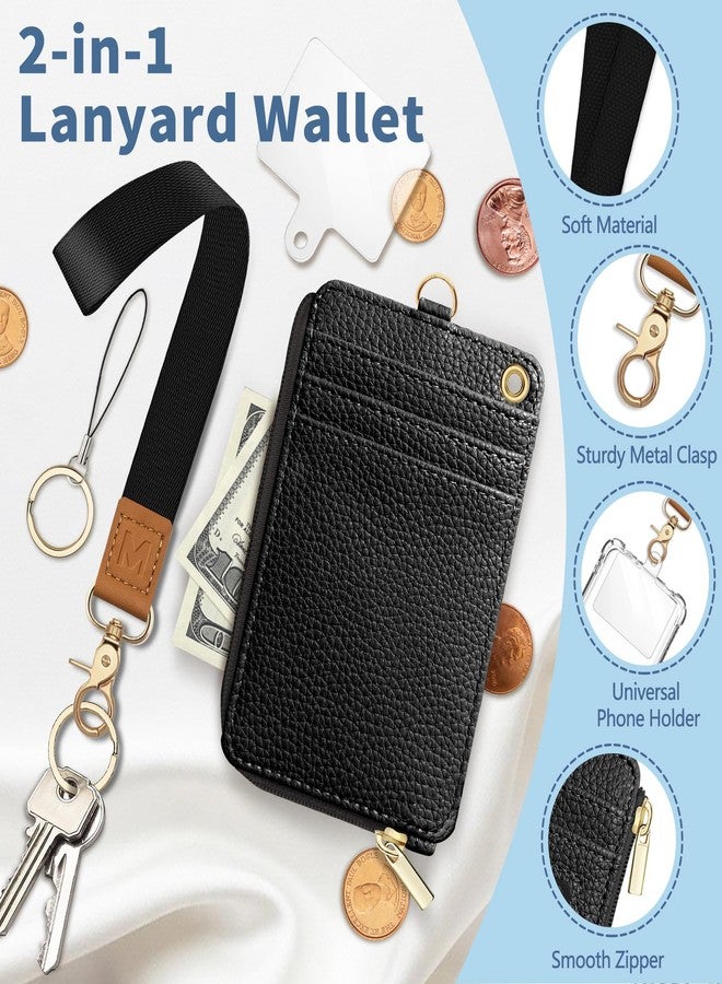 Mavellin Lanyard Wallet with Id Badge Holder, Black RFID Small Keychain Wallet Women Wristlet, Minimalist Zipper Credit Card Holder Phone Wrist Neck Strap for Key Name Tag, Teacher Student Office Gift - Image 3
