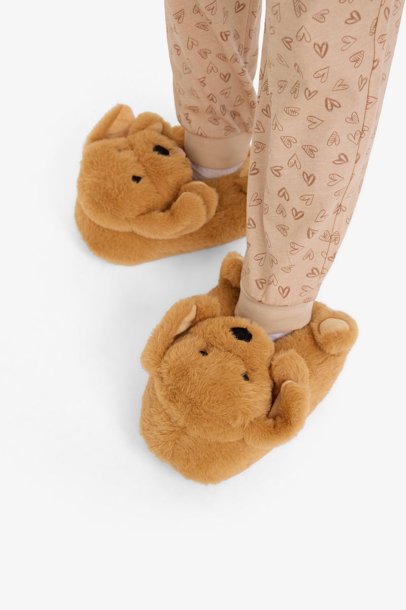DeFacto Brown Girl Girl Dog Themed Flat Sole Home Slippers Casual - Image 2