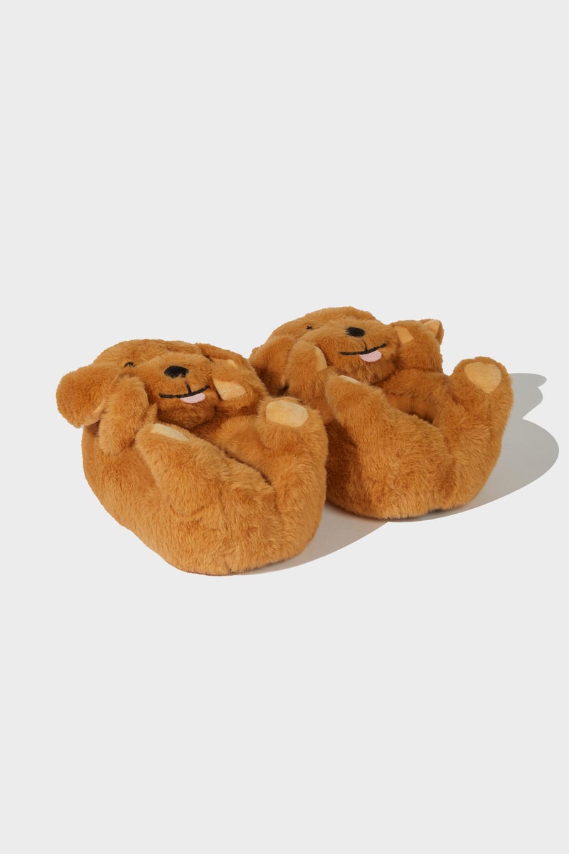 DeFacto Brown Girl Girl Dog Themed Flat Sole Home Slippers Casual - Image 4