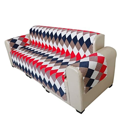 KINGLY Velvet 5 Seater Quilted Digital Printed Sofa Cover Pink Passion, Pink and Blue3+1+1 - Image 3