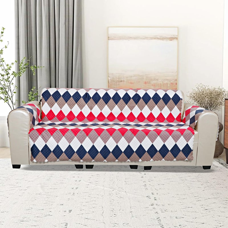 KINGLY Velvet 5 Seater Quilted Digital Printed Sofa Cover Pink Passion, Pink and Blue3+1+1 - Image 4