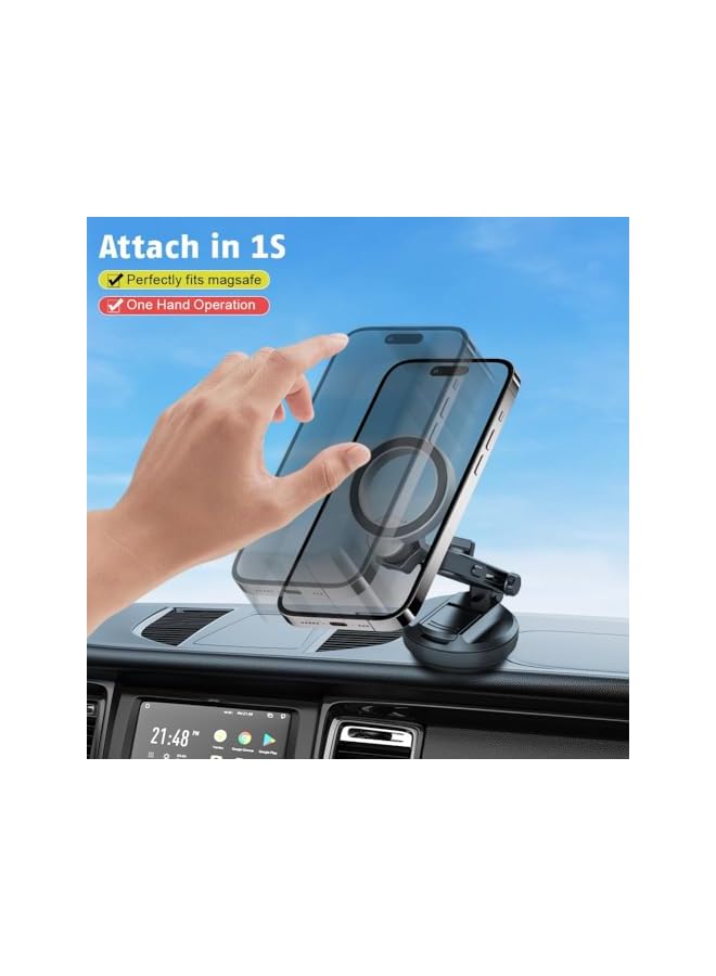 S-TOP Magnetic Phone Holder for Car – 360° Adjustable Vacuum Magnetic Suction Cup, Stretchable Car Mount for Smooth Surfaces, Compatible with iPhone and MagSafe Devices - Image 3
