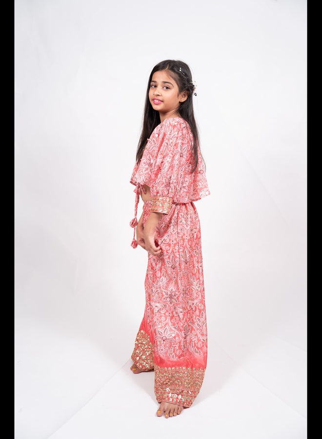 Maithili Printed Lace Detail Crop Top and Pants Set - Image 1