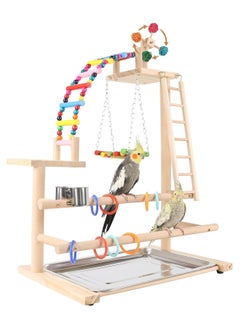 XICEN Bird Playground, Perch Stand Parrot Playstand Play Gym with 2 Perches Stand Windmill Toys, Playpen for Parakeet Conure Cockatiel Lovebird Budgie Caique, Exercise Playgym with Feeding Cups  - Image 1