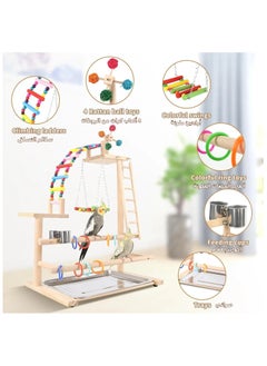 XICEN Bird Playground, Perch Stand Parrot Playstand Play Gym with 2 Perches Stand Windmill Toys, Playpen for Parakeet Conure Cockatiel Lovebird Budgie Caique, Exercise Playgym with Feeding Cups  - Image 2