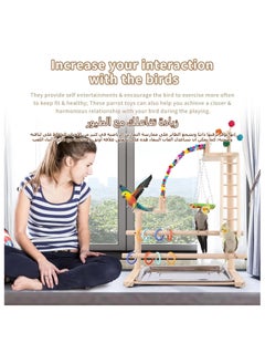 XICEN Bird Playground, Perch Stand Parrot Playstand Play Gym with 2 Perches Stand Windmill Toys, Playpen for Parakeet Conure Cockatiel Lovebird Budgie Caique, Exercise Playgym with Feeding Cups  - Image 3