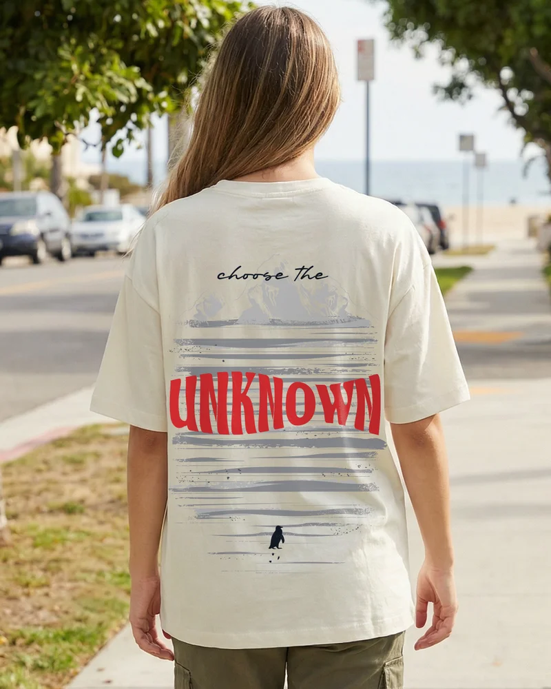 بيواكوف Women's Off White Be The Penguin Graphic Printed Oversized T-shirt