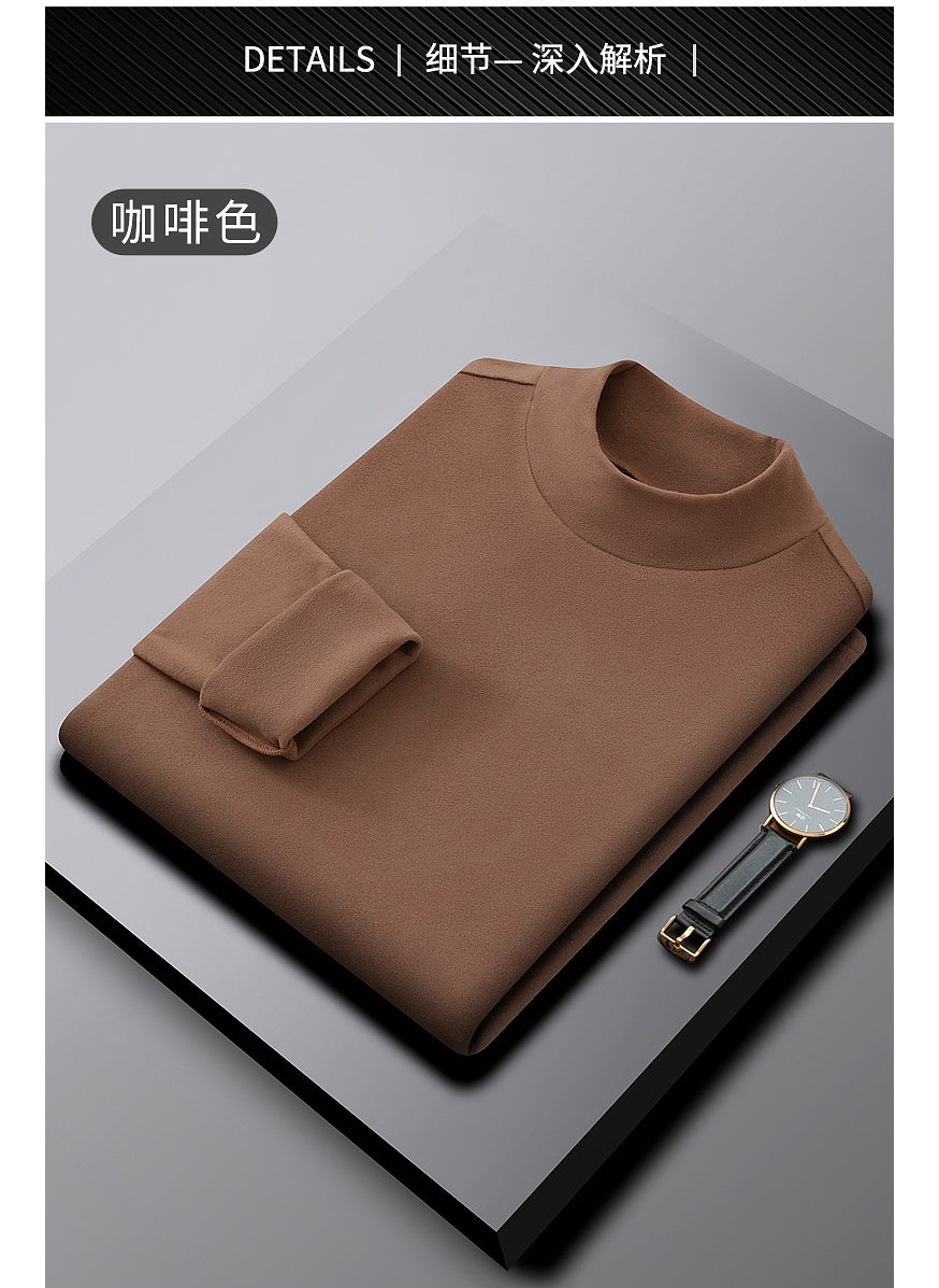 Generic 2023 Fleece-Lined Warm Turtleneck Sweatshirt Coffee  - Image 1