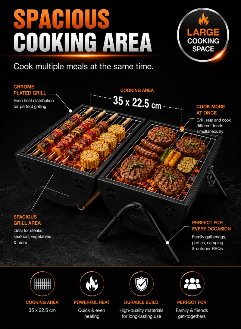 Toshionics 2-in-1 Portable Charcoal BBQ Grill with Lid & Chimney, Foldable Tabletop Barbecue Grill, Stainless Steel Grill Grates, Mini Charcoal Smoker for Camping, Picnic, Garden, Patio & Backyard Outdoor Cooking - Image 3