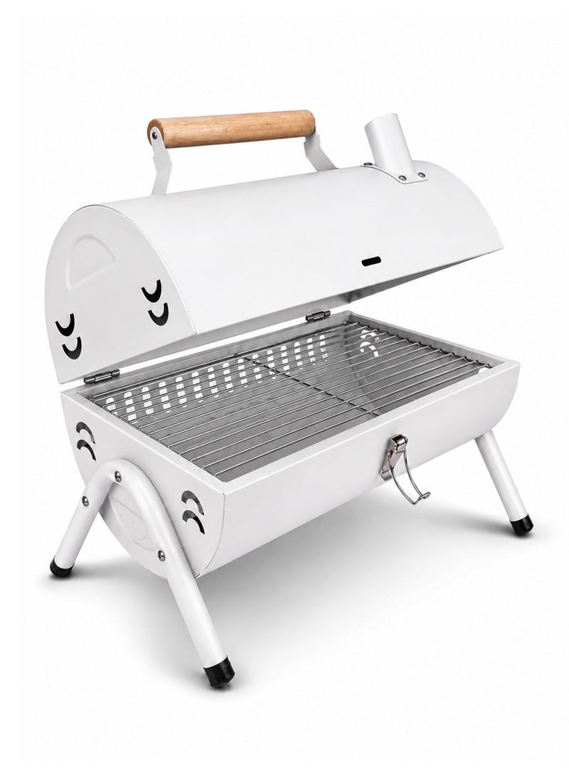 Toshionics 2-in-1 Portable Charcoal BBQ Grill with Lid & Chimney, Foldable Tabletop Barbecue Grill, Stainless Steel Grill Grates, Mini Charcoal Smoker for Camping, Picnic, Garden, Patio & Backyard Outdoor Cooking - Image 1