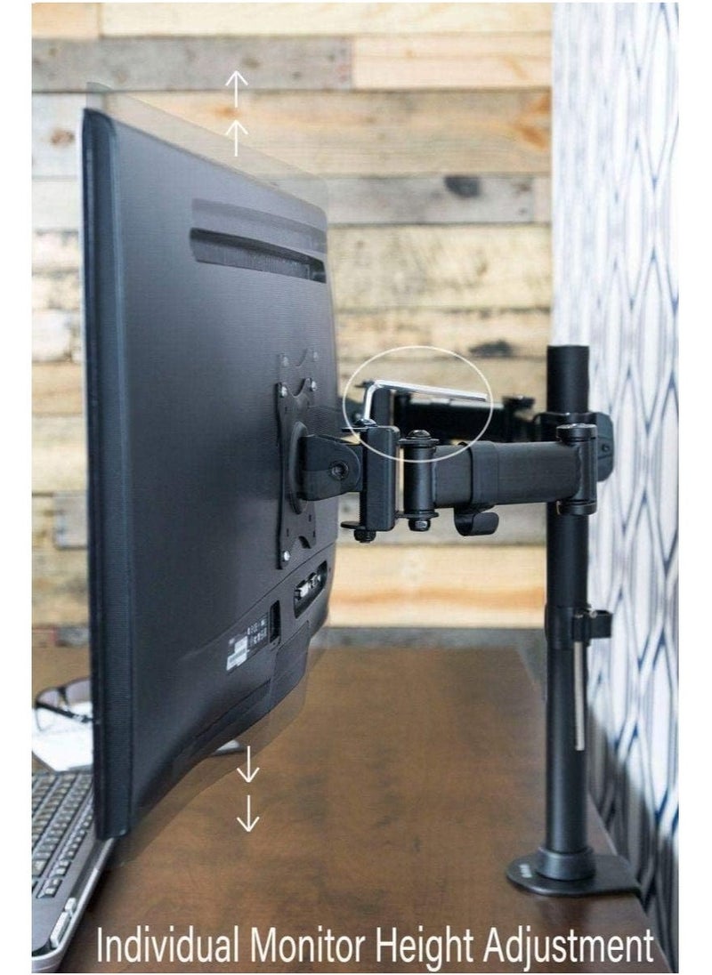 TIGER Fully Adjustable Dual Monitor Desk Mount Stand for 2 LCD Screens – Height Adjustable, Swivel, Tilt, Cable Management, Heavy-Duty Base for Home & Office, Ergonomic Solution for Desk Setup - Image 3