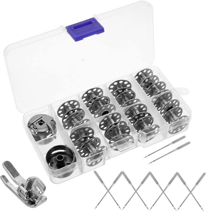 TEHAUX 5sets Replacement Bobbins Set for Sewing Machines Empty Spools and Bobbin Case Portable and Easy to Install Essential Sewing Supplies for Home and Industrial Use - Image 1