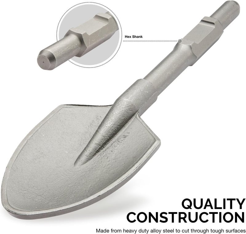 NEIKO 2627 Jack Hammer Bits, 1-1/8" Hex Shank Shovel Spade Chisel Bits for Demolition Hammers, 17.5" Long, Clay Spade Bit for Electric Jackhammer, Alloy Steel, Construction, Trenching, Landscaping - Image 2
