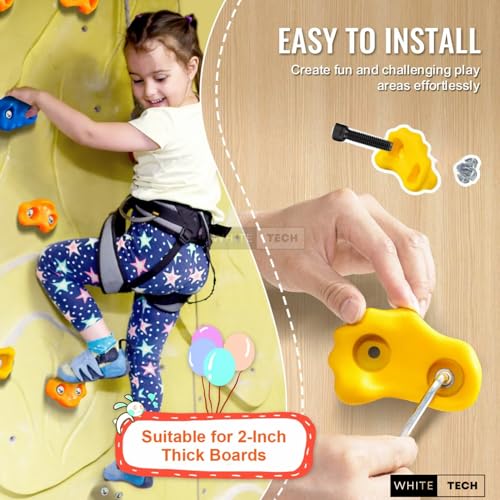 White Tech Rainbow Monkey Rock Climbing Holds (Pack of 12) for Kids & Adults, Indoor Outdoor Playground PlaySet Building Wall Grips with Hardware Kit Ninja Colourful Climbing Holds - Image 4