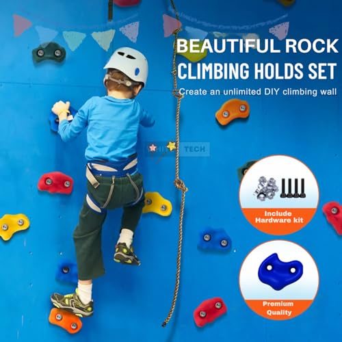 White Tech Rainbow Monkey Rock Climbing Holds (Pack of 12) for Kids & Adults, Indoor Outdoor Playground PlaySet Building Wall Grips with Hardware Kit Ninja Colourful Climbing Holds - Image 3