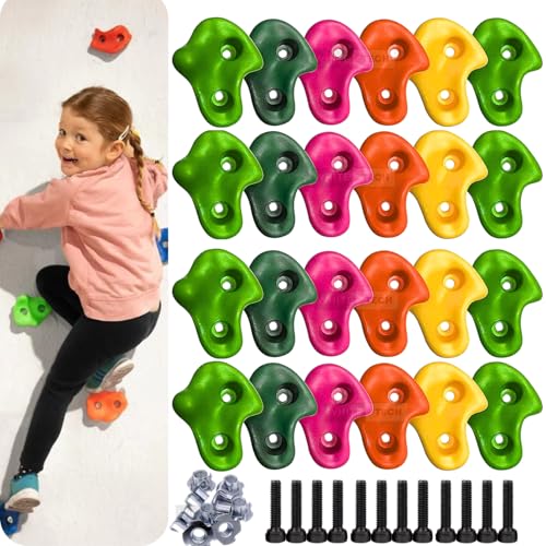 White Tech Rainbow Monkey Rock Climbing Holds (Pack of 12) for Kids & Adults, Indoor Outdoor Playground PlaySet Building Wall Grips with Hardware Kit Ninja Colourful Climbing Holds - Image 1