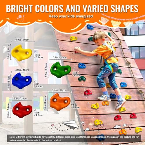 White Tech Rainbow Monkey Rock Climbing Holds (Pack of 12) for Kids & Adults, Indoor Outdoor Playground PlaySet Building Wall Grips with Hardware Kit Ninja Colourful Climbing Holds - Image 5