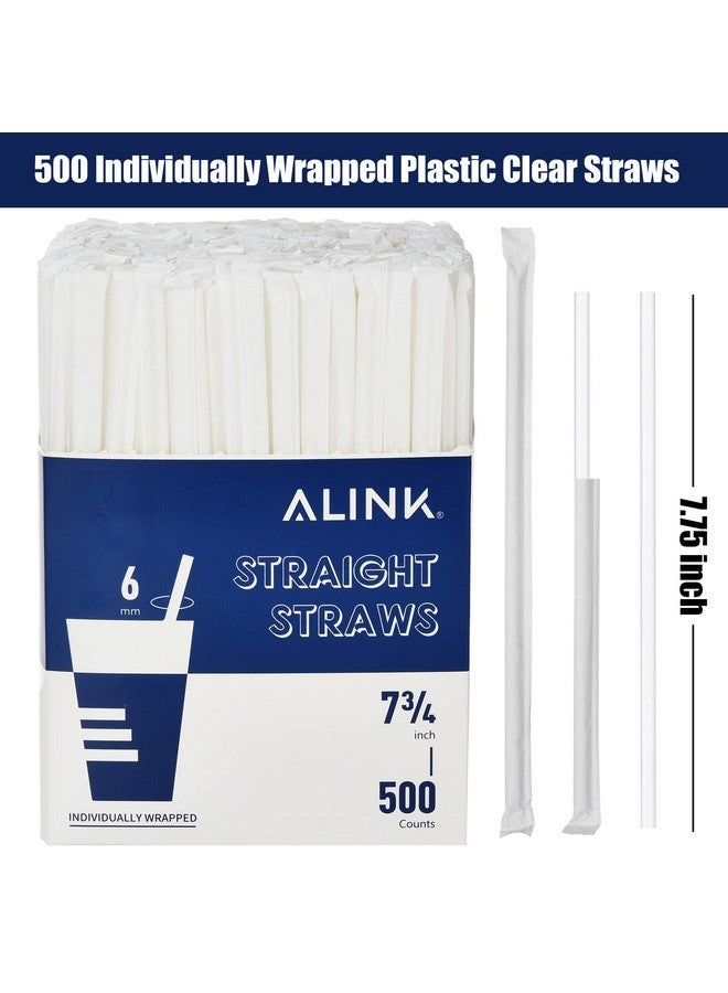 ALINK 500-Pack Clear Plastic Drinking Straws, Individually Wrapped Plastic Disposable Straight Party Straws - 7.75" x 0.23" - Image 2