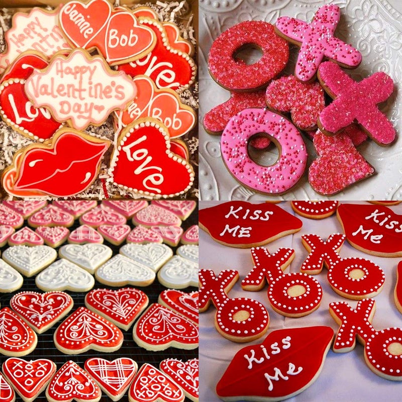 KAISHANE Valentine's Day Cookie Cutter Set-Lips  Double Heart  Heart  Letter X Letter O-5 Pieces Wedding Valentine Day Fondant Pastry Baking Cookie Cutter Set. - Image 4