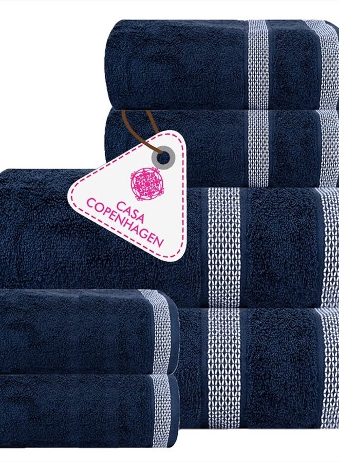 CASA COPENHAGEN Solitaire Designed in Denmark 600 GSM 2 Bath Towels 2 Hand Towels 2 Washcloths, Super Soft Egyptian Cotton 6 Towels Set for Bathroom, Kitchen & Shower - Navy Blue  - Image 1