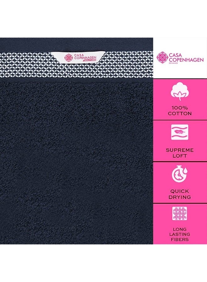 CASA COPENHAGEN Solitaire Designed in Denmark 600 GSM 2 Bath Towels 2 Hand Towels 2 Washcloths, Super Soft Egyptian Cotton 6 Towels Set for Bathroom, Kitchen & Shower - Navy Blue  - Image 5