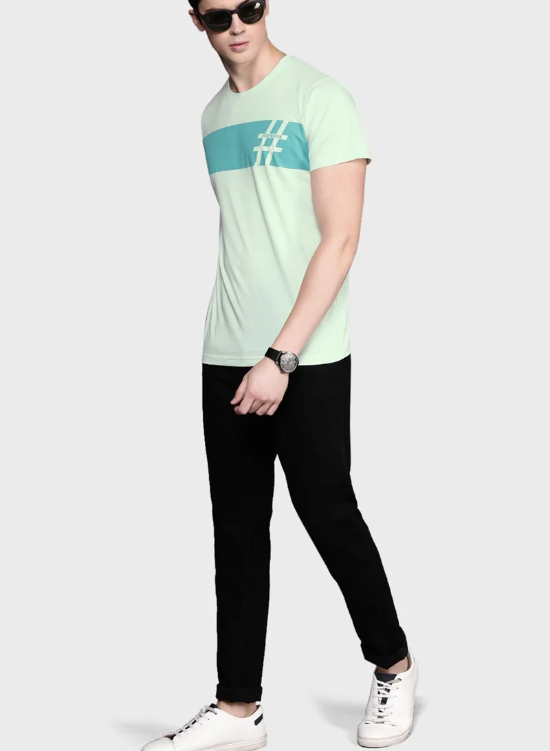 Wrogn Color Block Crew Neck T-Shirt