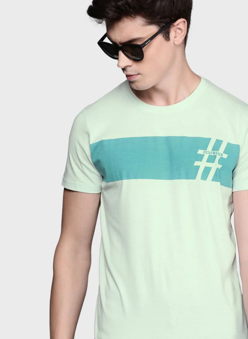 Wrogn Color Block Crew Neck T-Shirt