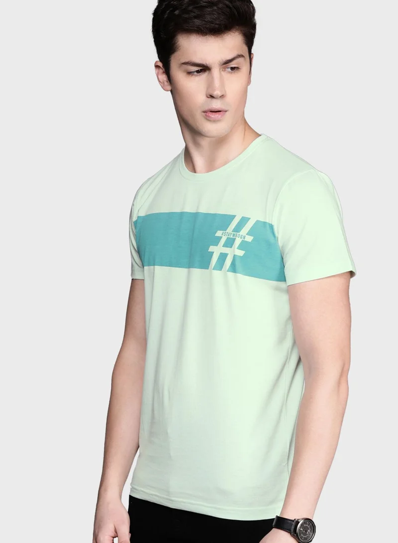 Wrogn Color Block Crew Neck T-Shirt