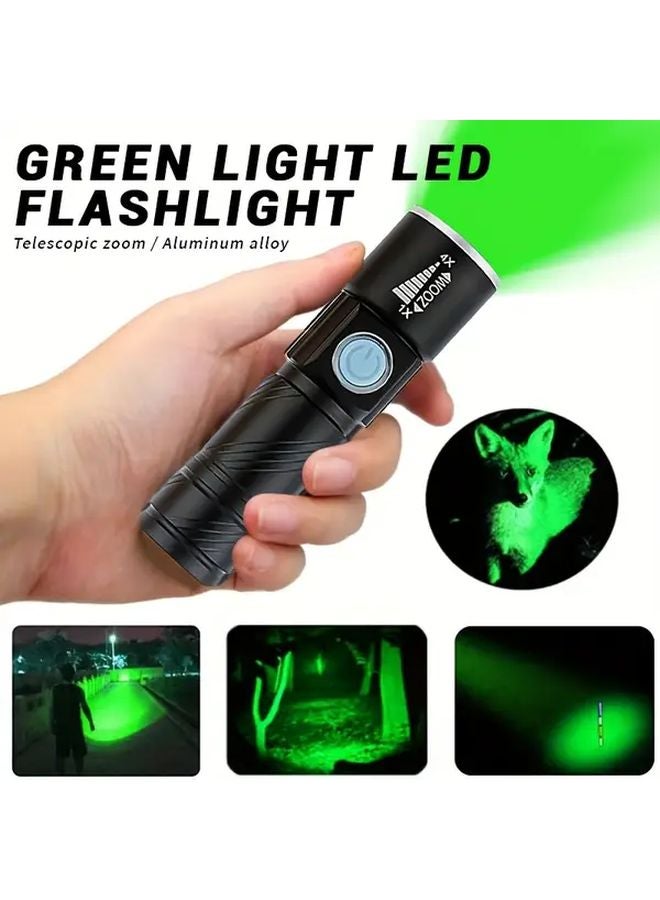 USB Rechargeable Green Light LED Flashlight Aluminum Alloy Handheld Torch 3 Modes - Image 3