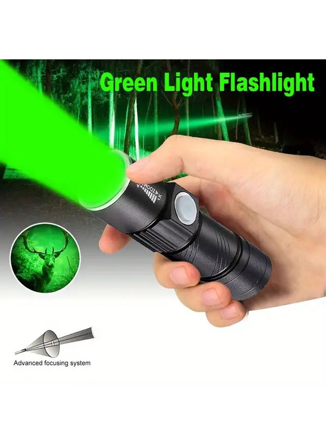 USB Rechargeable Green Light LED Flashlight Aluminum Alloy Handheld Torch 3 Modes - Image 5