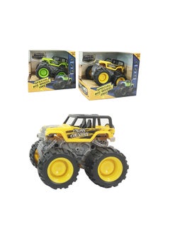 Galaxy Friction Truck - 12 cm Assorted Set | Pull-Back Powered Trucks for Kids | Special Big Wheel 4WD Series | Durable Plastic Trucks in Green & Yellow | Vehicle Play Set