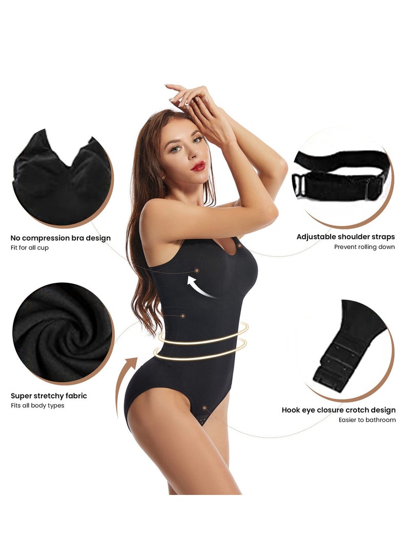 SYOSI 2 Pack Bodysuit for Women Seamless Tummy Control Shapewear Sculpting Thong Sleeveless Women Body Shaper with Lift 3 Hooks Elastic Fabric Adjustable Shoulder Strap Fitted Design  - Image 3