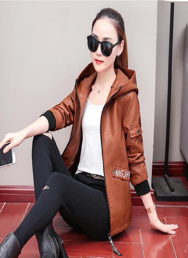 Eckek - Short Leather Jacket Women Pu Leather Jacket - Image 1