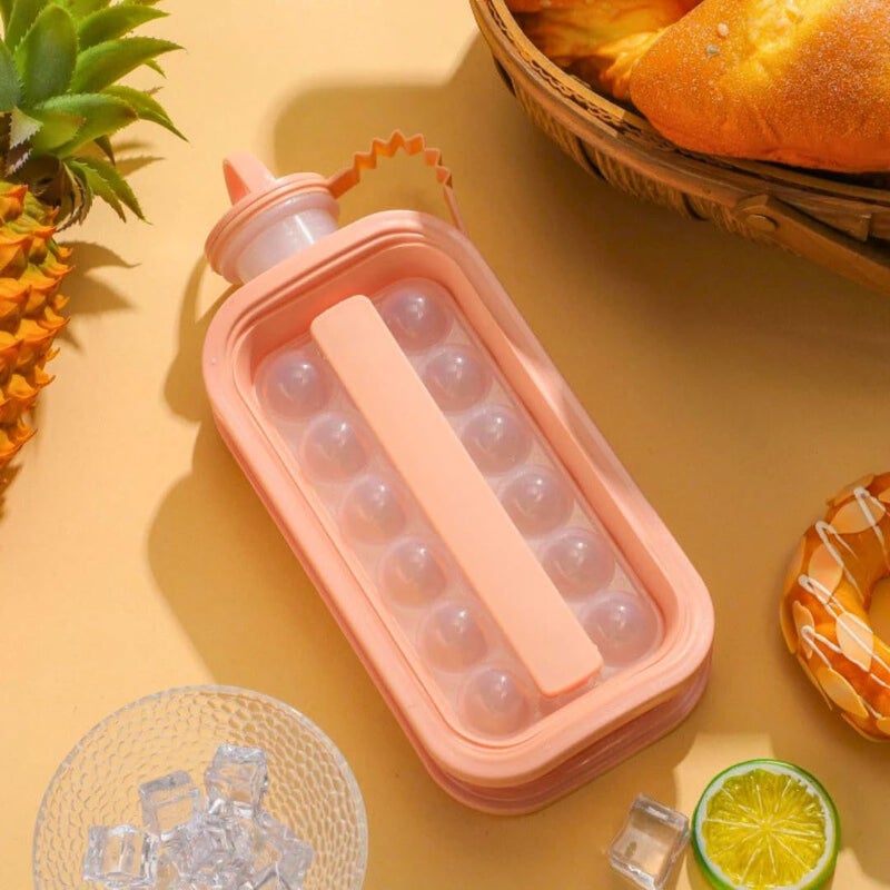 2 In 1 Ice Cube Tray Bottle With 17 Ice Ball Grids Portable Ice Maker With Lid Leak Proof Freezing Cup For Drinks Coffee Juice Cooling Mold For Kitchen Refrigerator And Beverage (Champagne) - Image 1