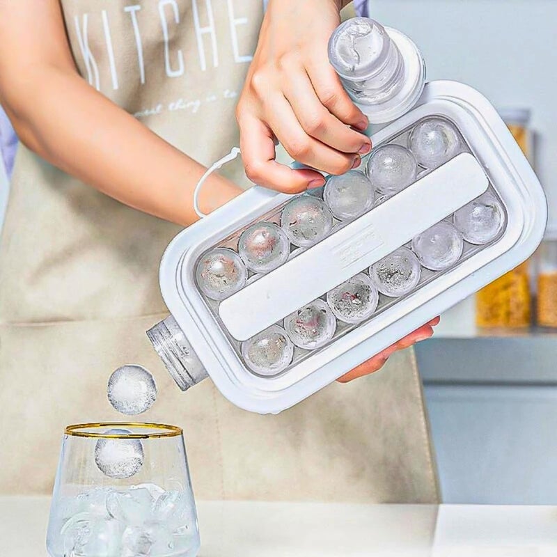 2 In 1 Ice Cube Tray Bottle With 17 Ice Ball Grids Portable Ice Maker With Lid Leak Proof Freezing Cup For Drinks Coffee Juice Cooling Mold For Kitchen Refrigerator And Beverage (Champagne) - Image 4